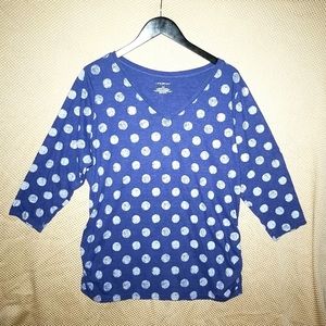 Blue ,White Polka Dots,cinched at side Women's Cotton Top.